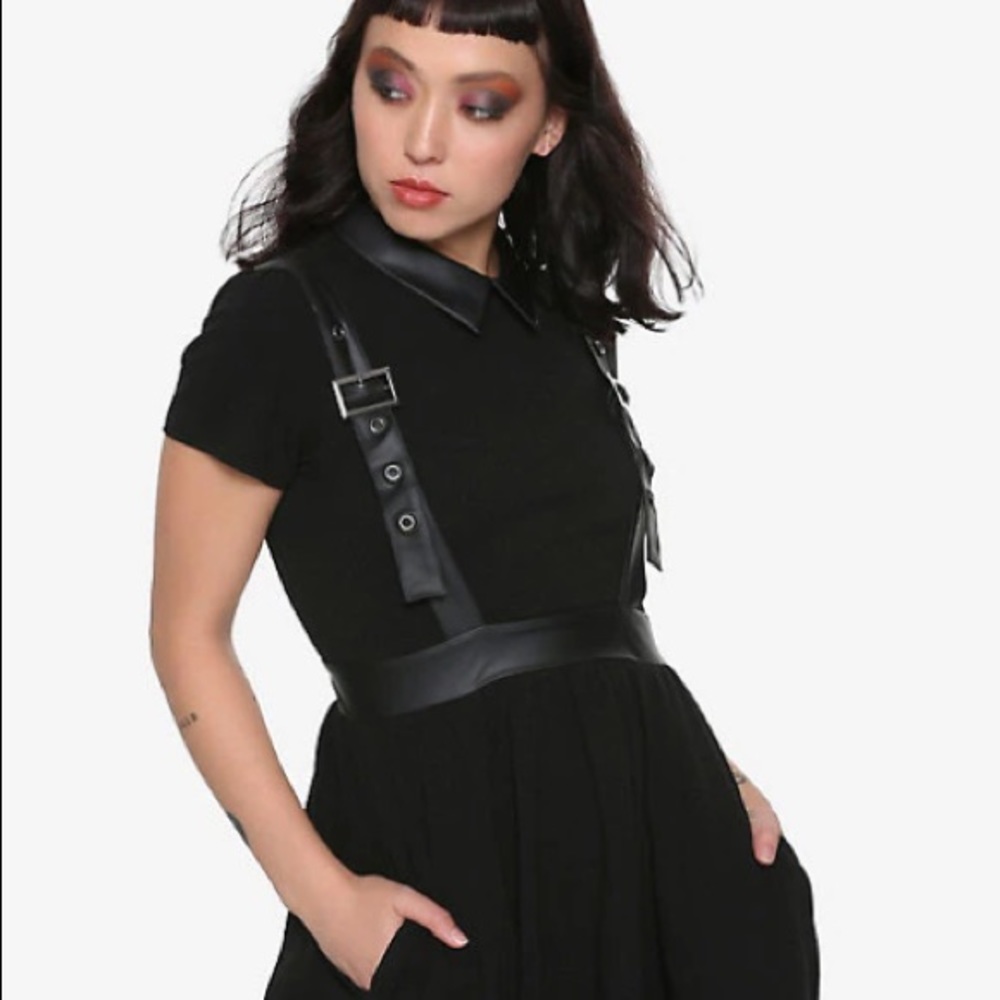 ISO Hot Topic Black Faux Leather Harness Dress